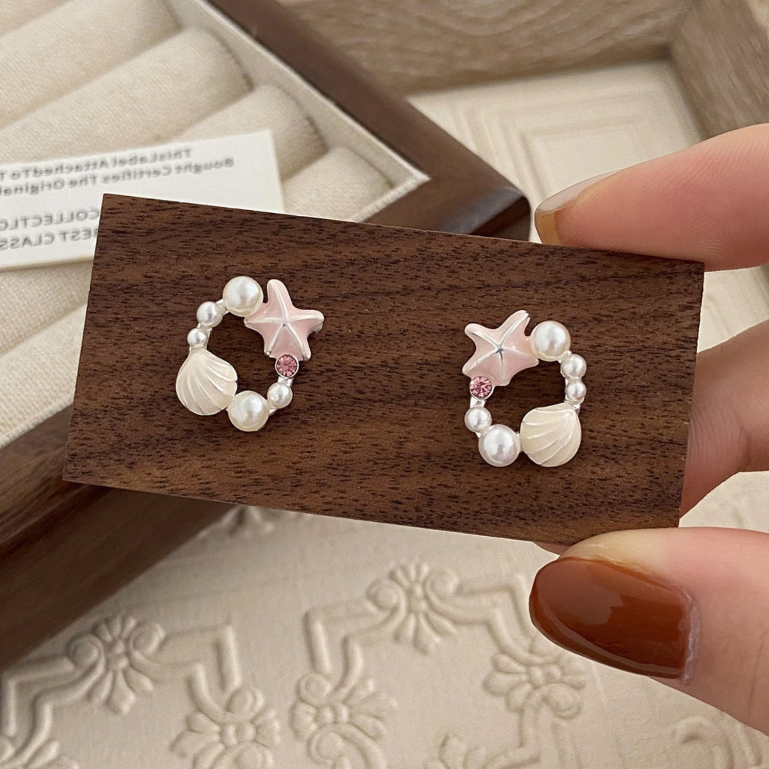 Starfish Seashell Pink Stud Earrings JLT12692