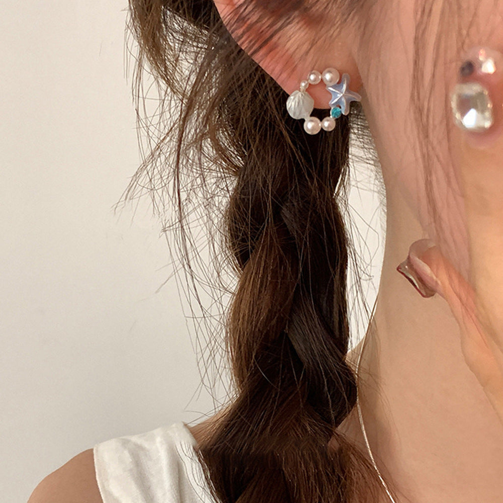 Starfish Seashell Blue Stud Earrings JLT12693