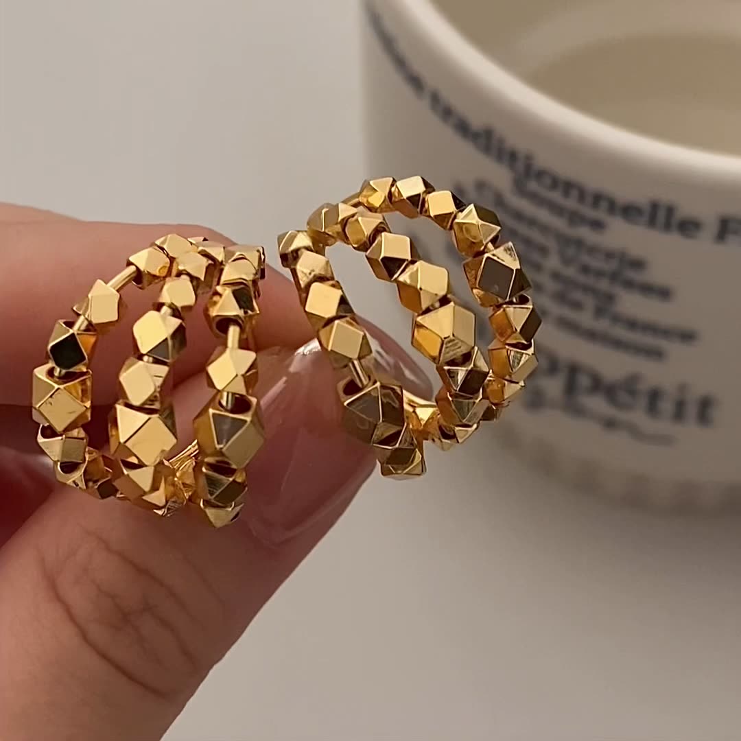 Tri style Metal Ball Circular Gold Hoop Earrings JLT12717