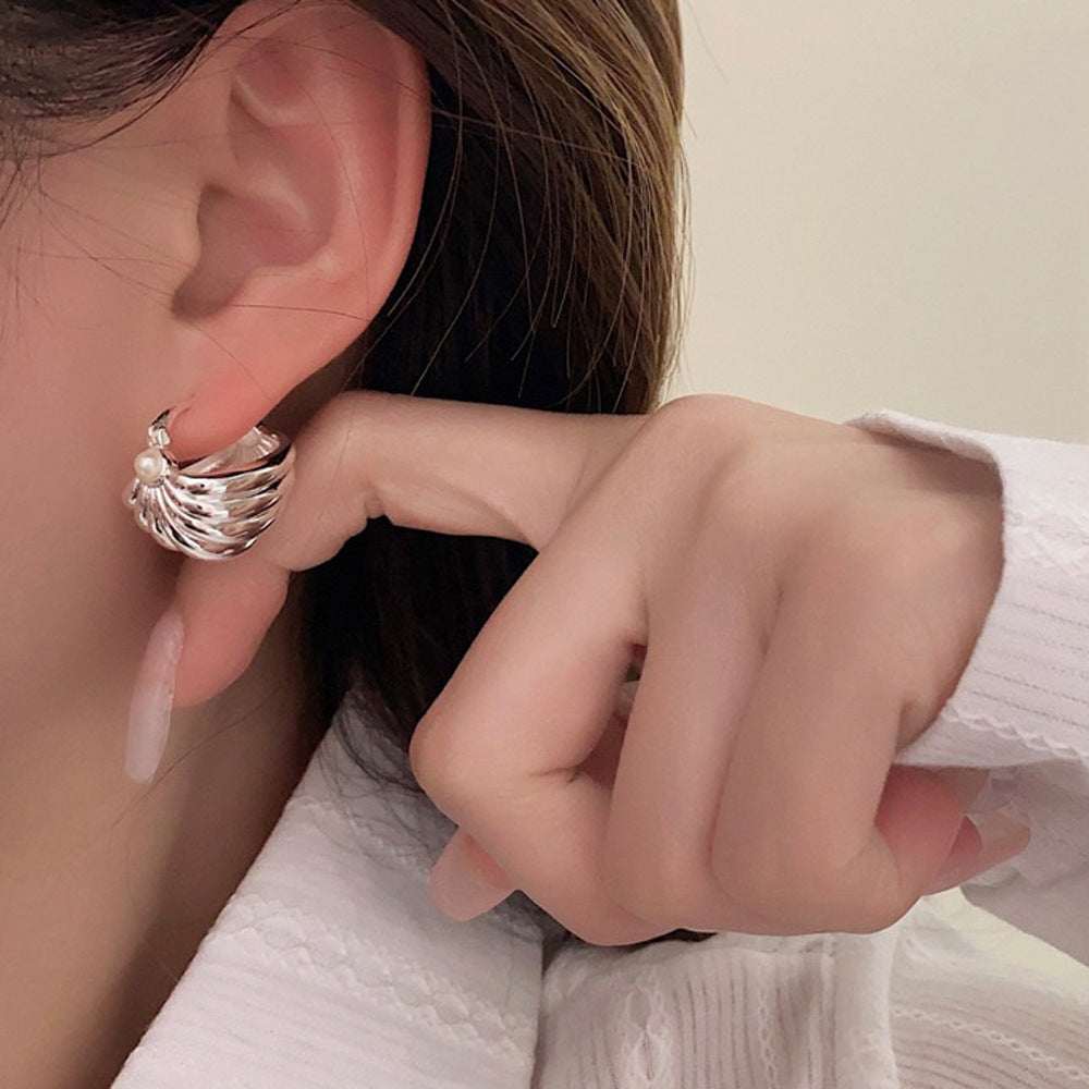Irregular Metal Peark Euro American Style Silver Hoop Earrings JLT12720