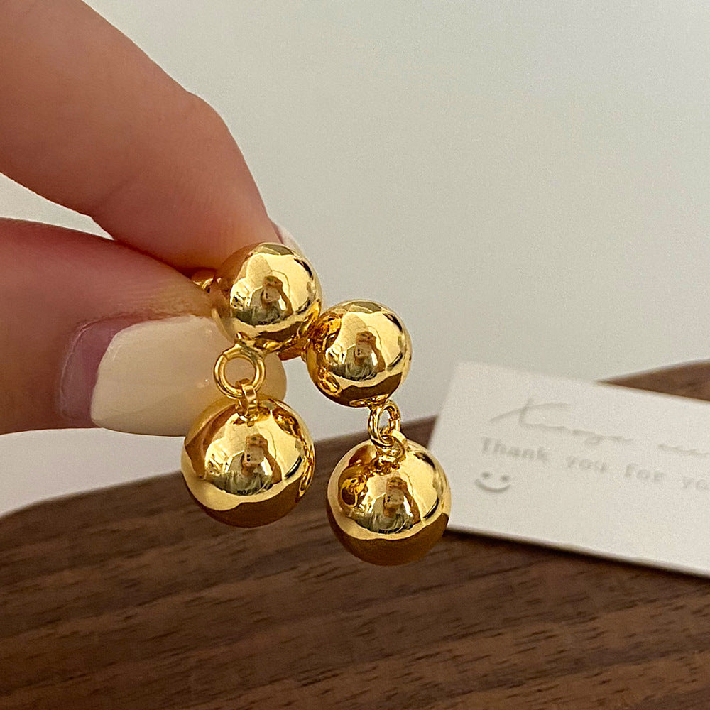 Double Sphere Pierced Gold Drop Earrings JLT12735