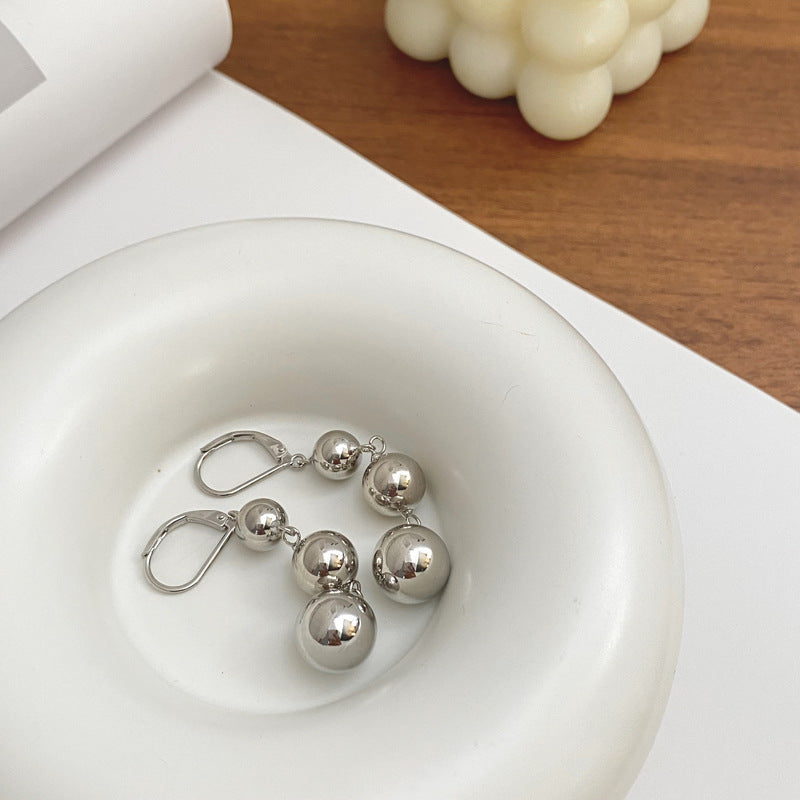 Double Sphere Pierced Silver Drop Earrings JLT12736