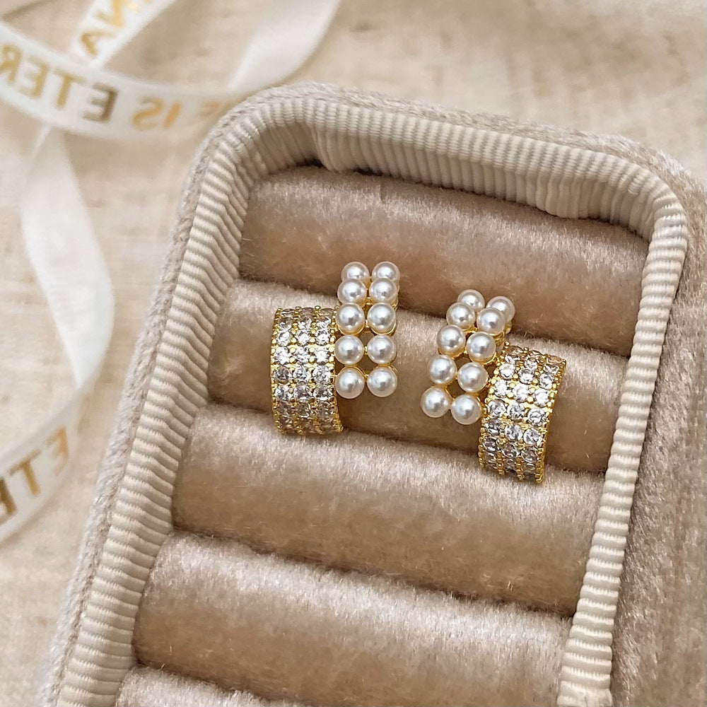 Fancy Pearl Half Circle Gold Huggie Earrings JLT12738