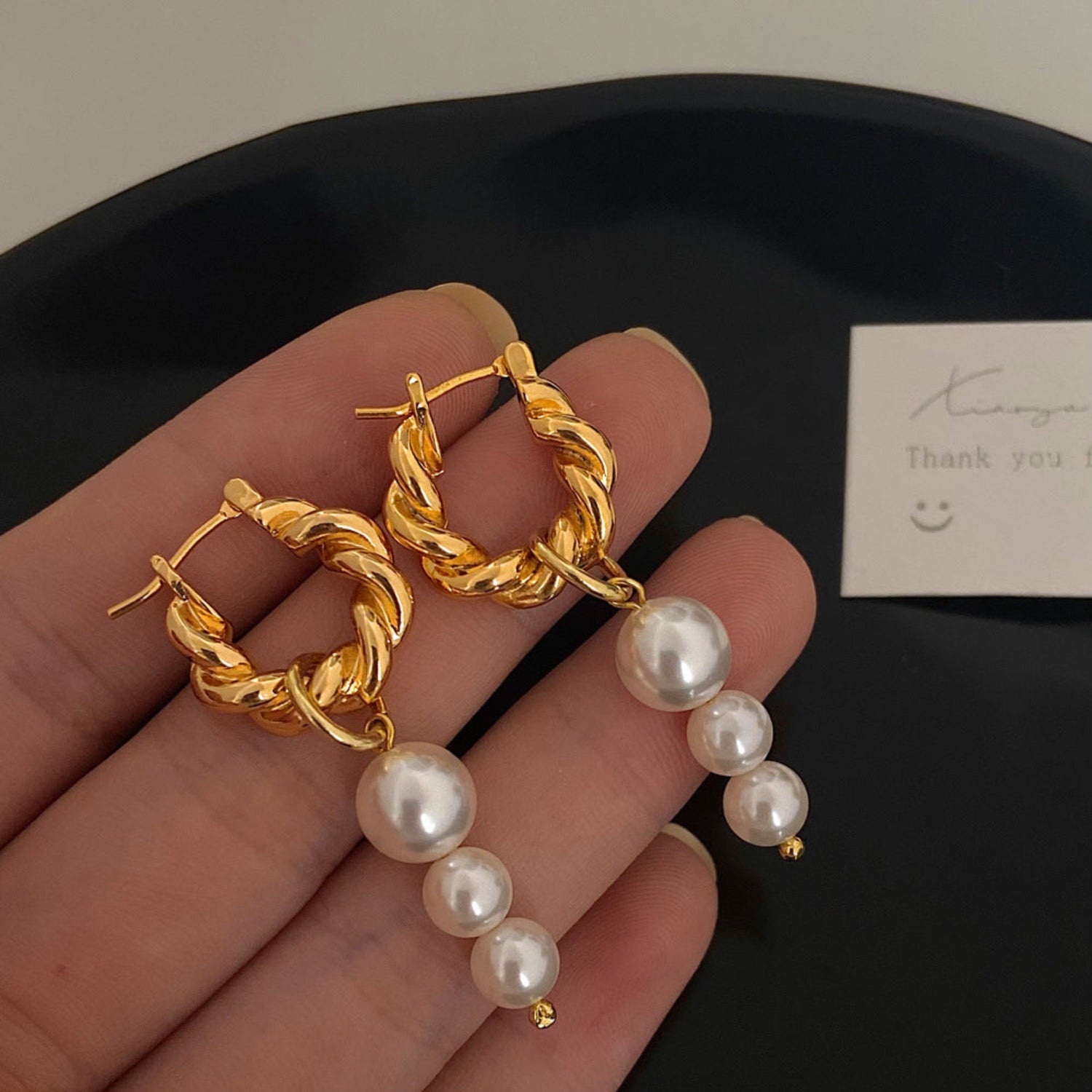 Twisted Rope Hoop Hanging Pearl Drop Earrings JLT12745