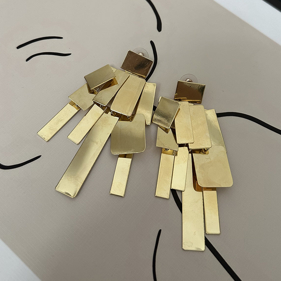 Trapezoid Danglers Gold Pin Earrings JLT12821