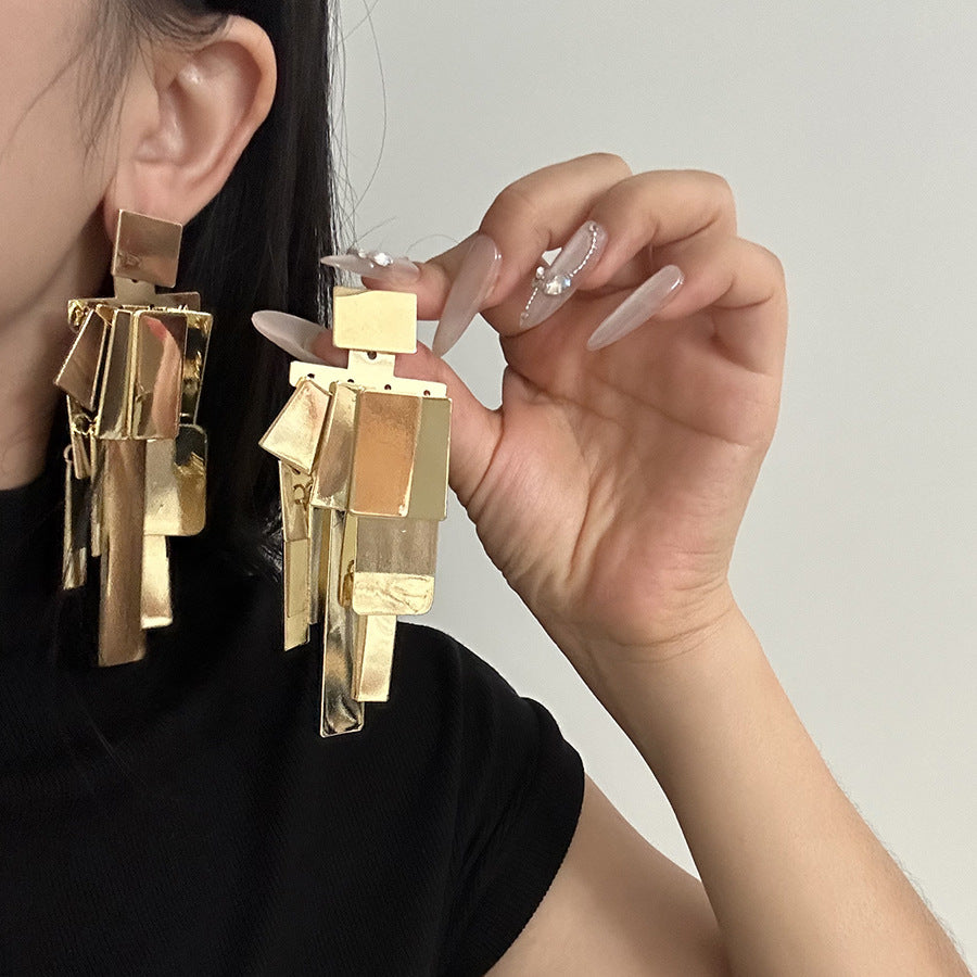 Trapezoid Danglers Gold Pin Earrings JLT12821