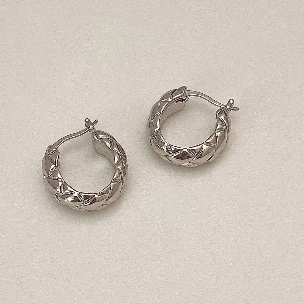 Rectangular Tiled Silver Hoop Earrings JLT12826