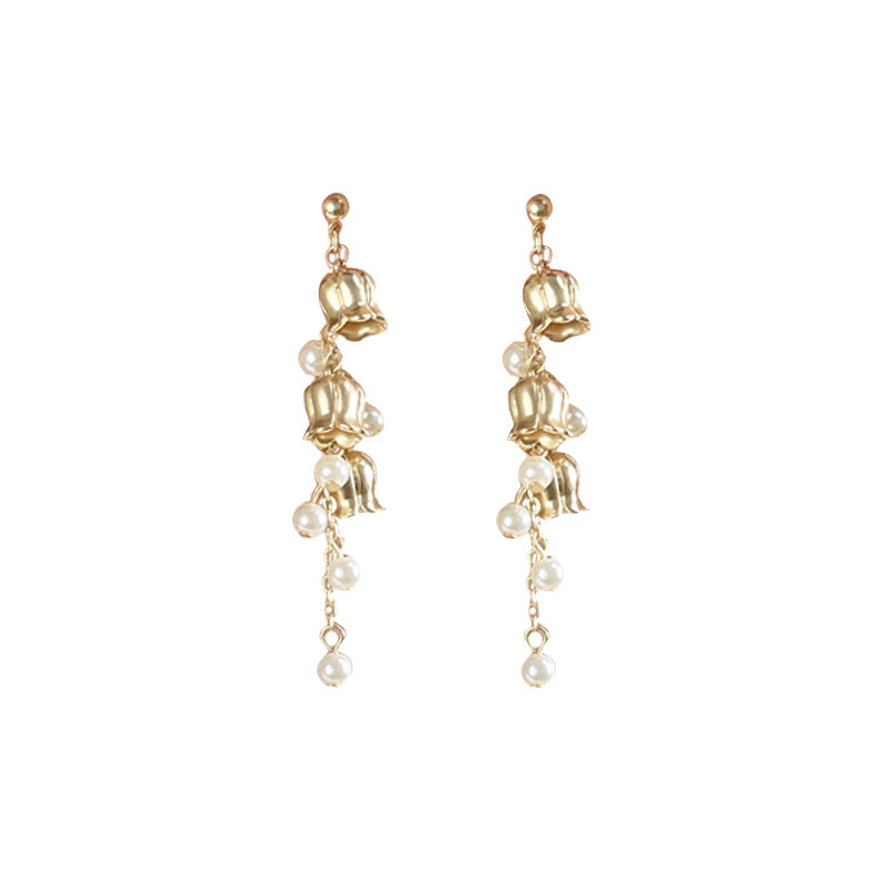 Vintage White Pearl Bell Gold Drop Earrings JLT12827
