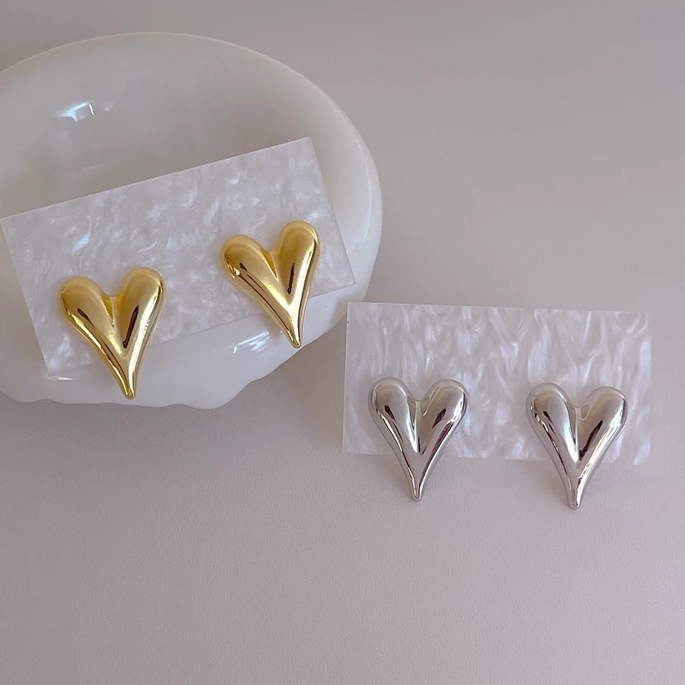 Domed Heart Silver Pin Earrings JLT12833