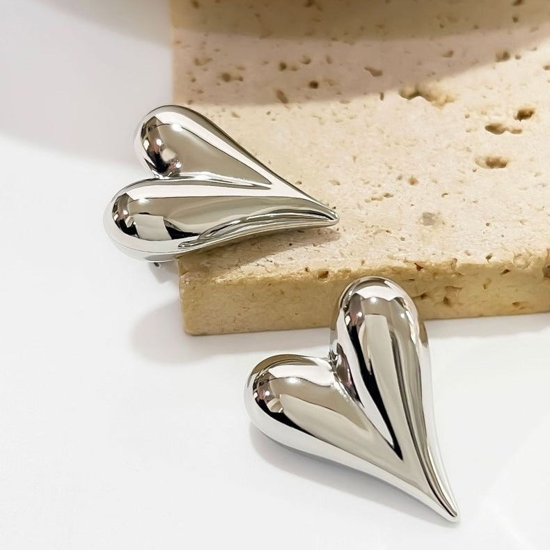 Domed Heart Silver Pin Earrings JLT12833