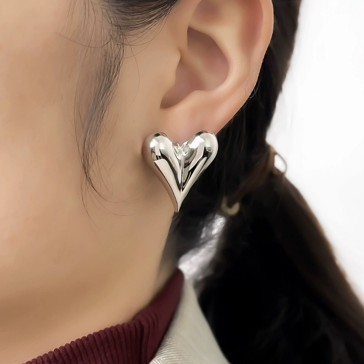 Domed Heart Silver Pin Earrings JLT12833