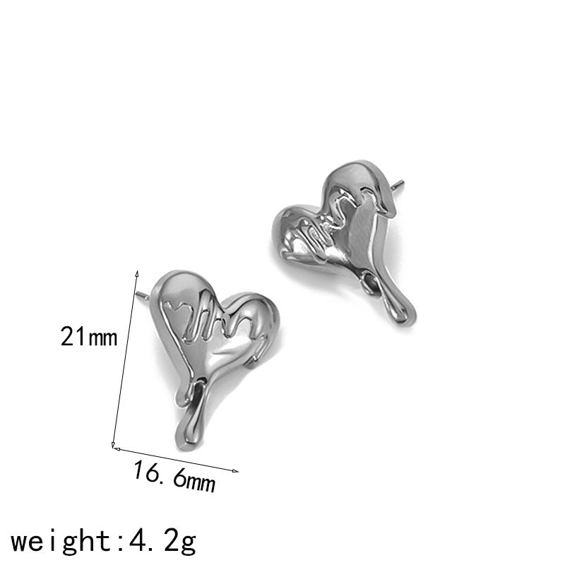 Dripping Heart Silver Pin Earrings JLT12837