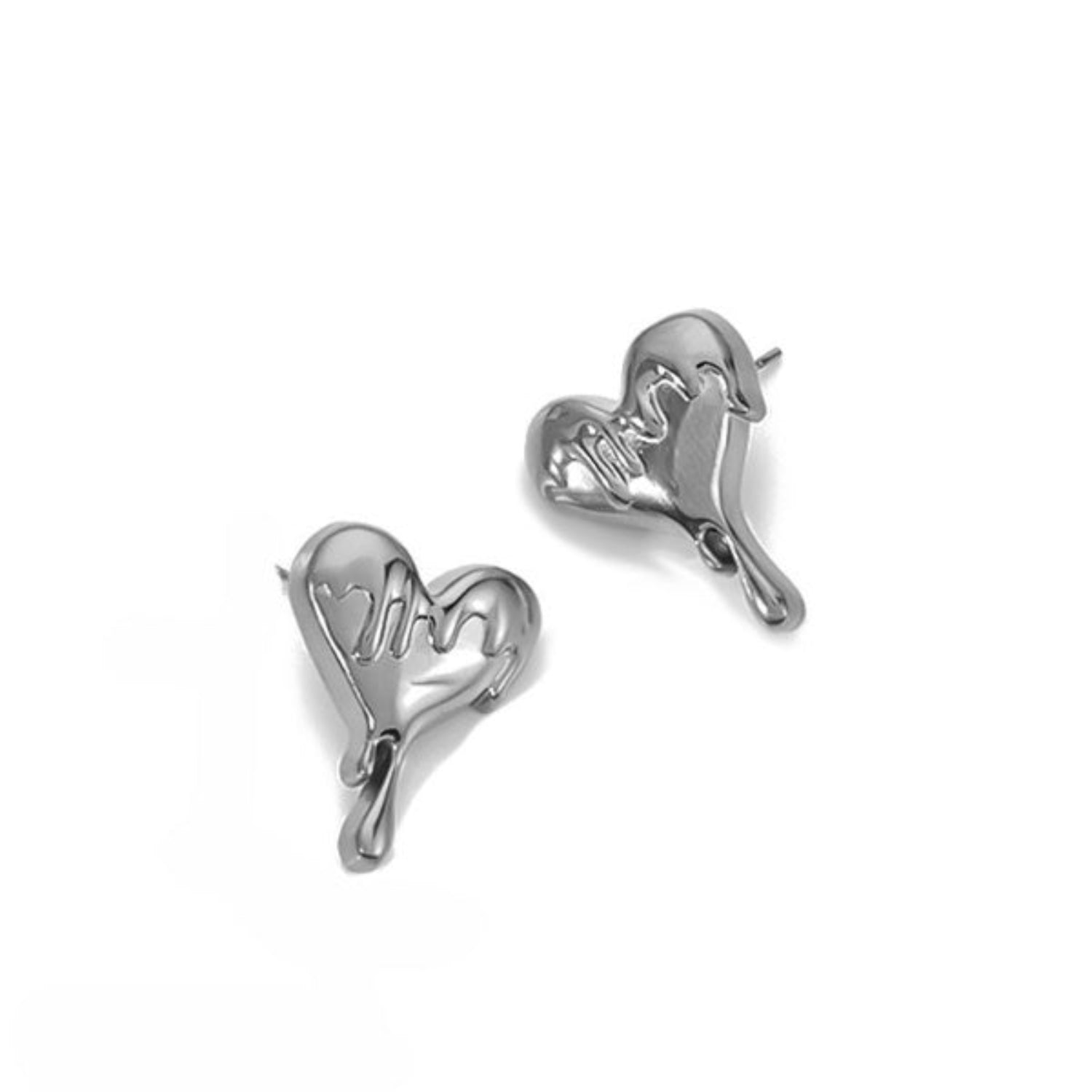 Dripping Heart Silver Pin Earrings JLT12837