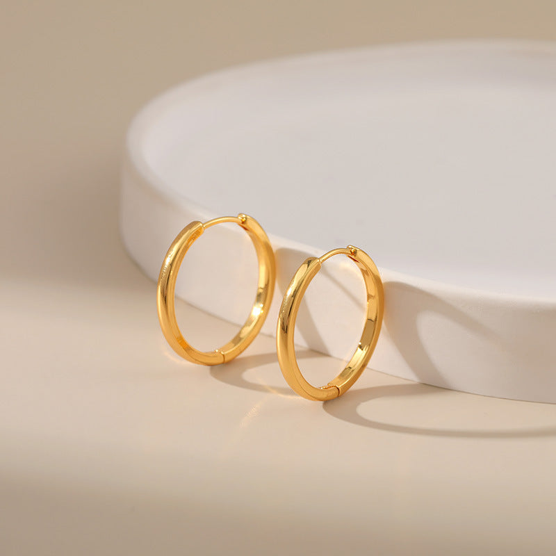 Geometric Round Style Gold Hoop Earrings JLT12840