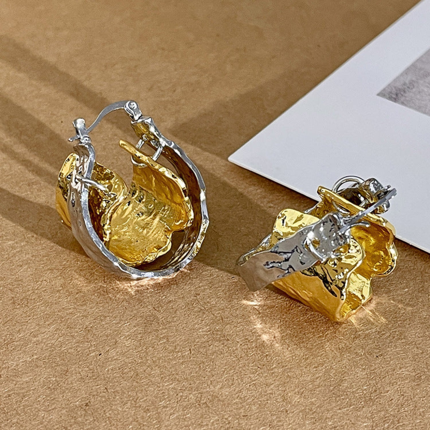 Irregular Clash Round Dual Tone Hoop Earrings JLT12841