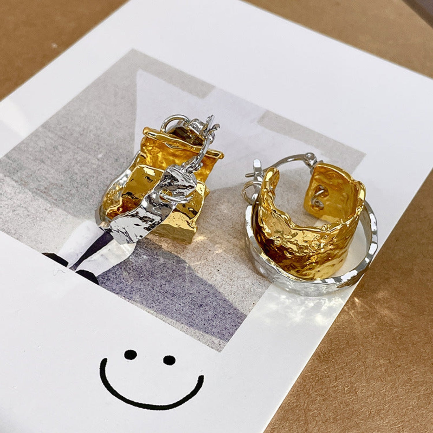 Irregular Clash Round Dual Tone Hoop Earrings JLT12841