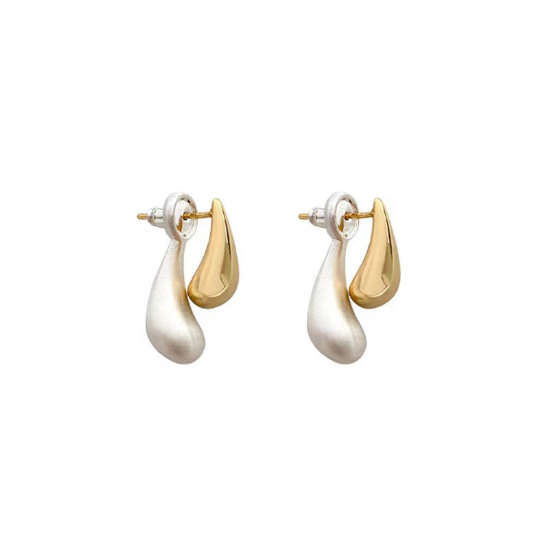 Twin Water Droplets Dual Tonned Pin Earrings JLT12847