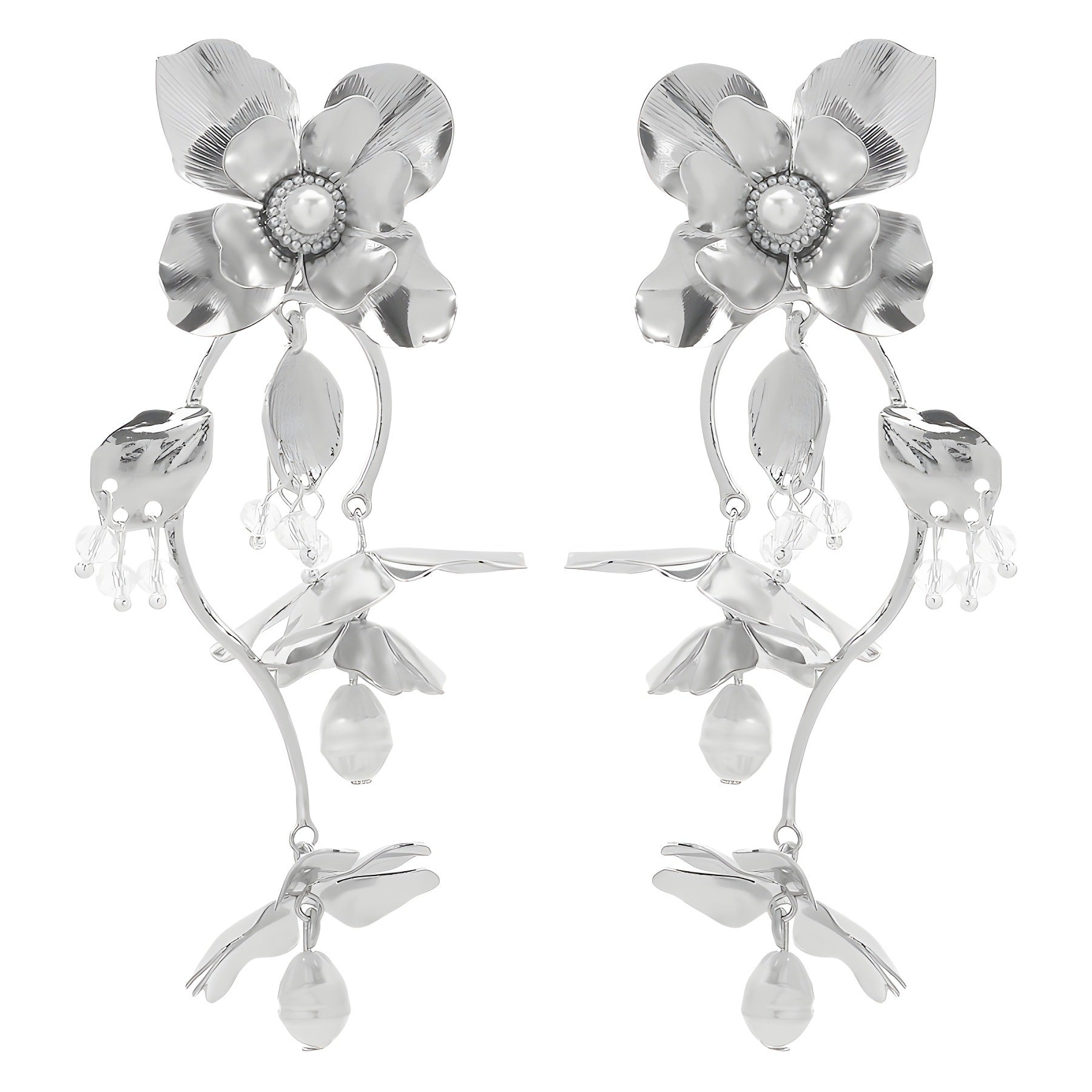 Vintage Floral Style Silver Drop Earrings JLT12866
