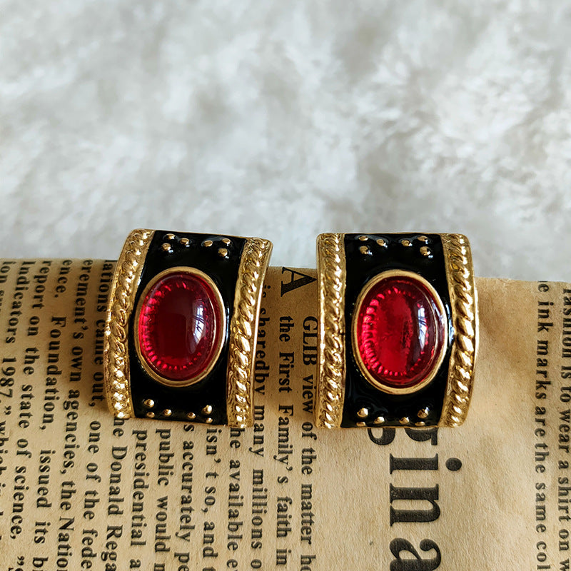 Oval Red Stone Half Hoop Multicolor Earrings JLT12878