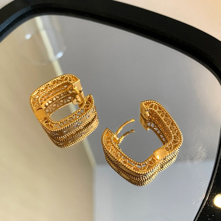 Elegant with Crystal Accents Tone Gold Hoop Earrings JLT12885