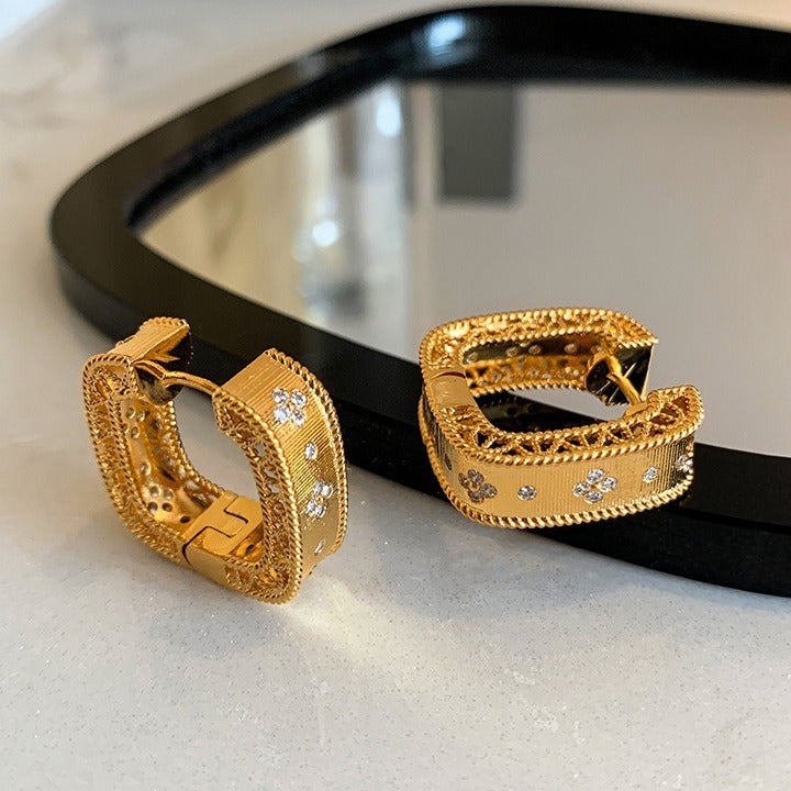 Elegant with Crystal Accents Tone Gold Hoop Earrings JLT12885