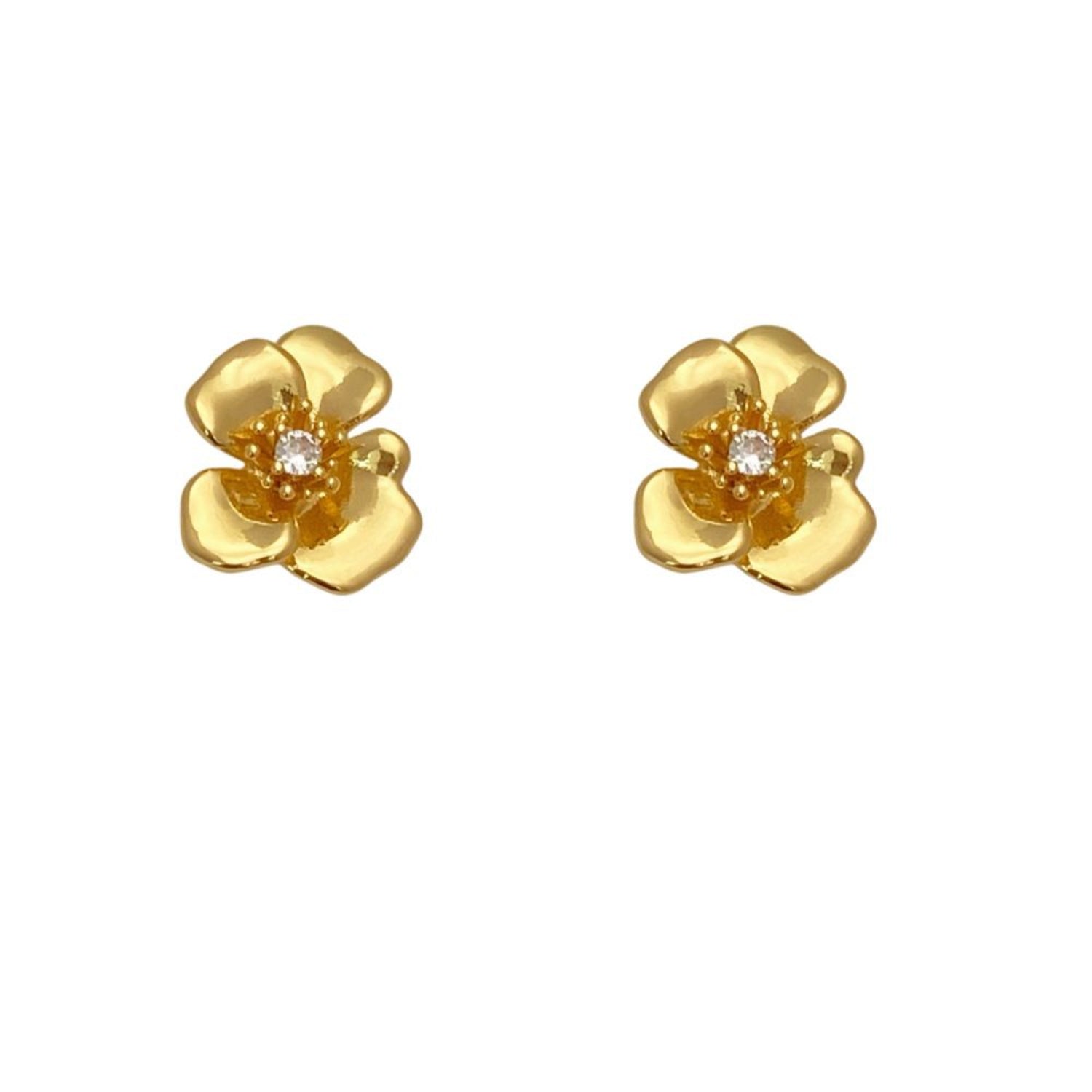 Centre Stone Studed Floral Style Gold Stud Earrings JLT12895