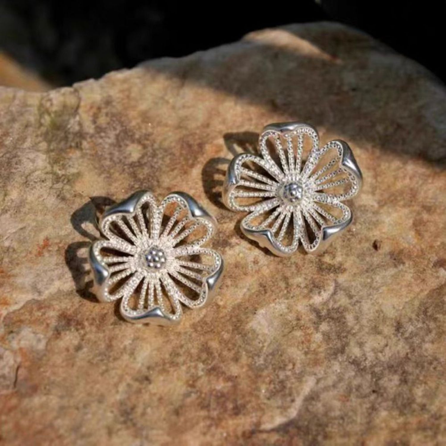 Floral Hollow Styled Silver Stud Earrings JLT12898