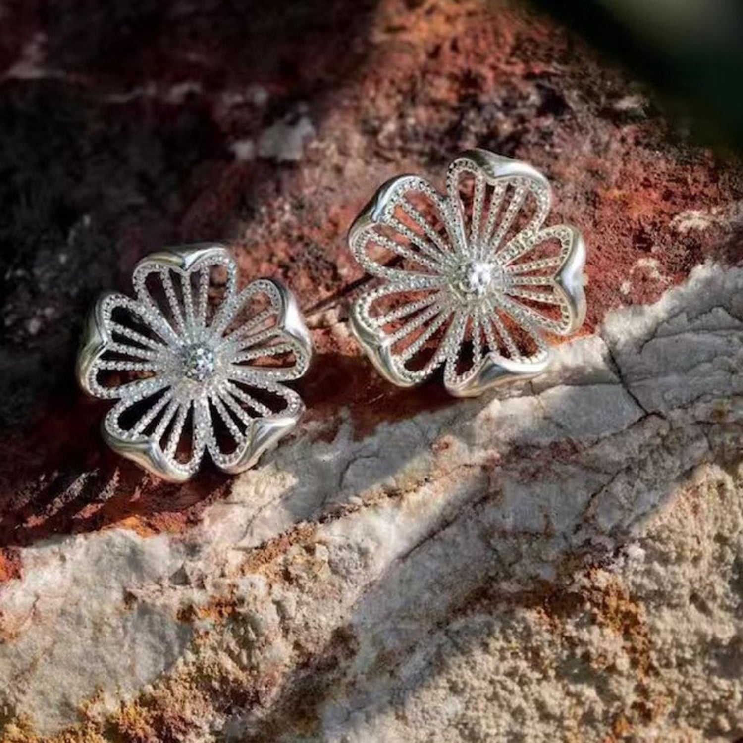 Floral Hollow Styled Silver Stud Earrings JLT12898