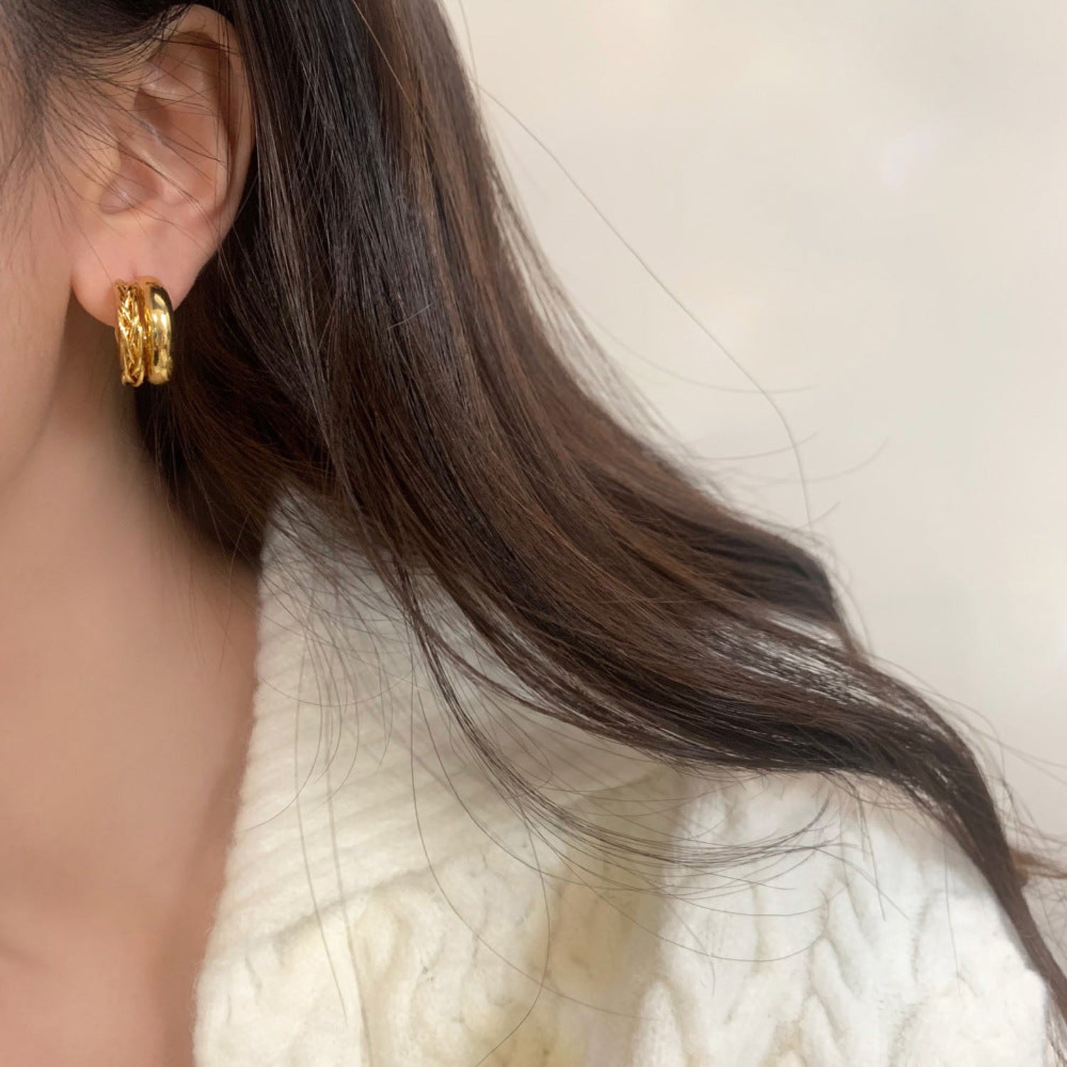 Retro Double Layer Twisted Gold Pin Earrings JLT12899