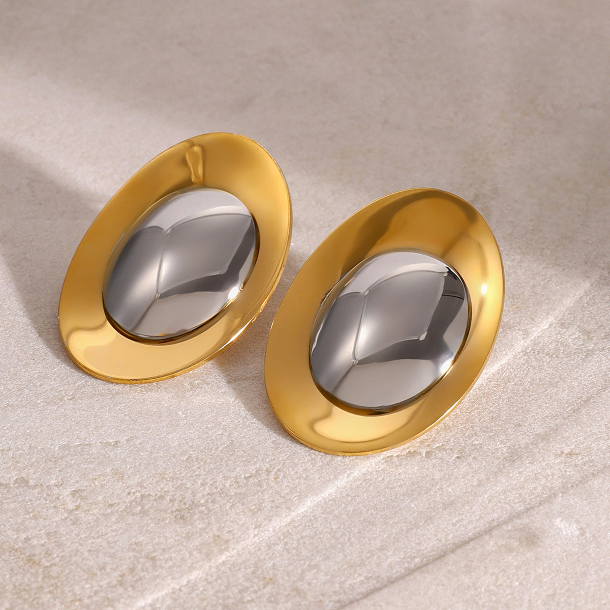 Oval Shaped Duo Rounded Stud Gold-Silver Earring JLT12921