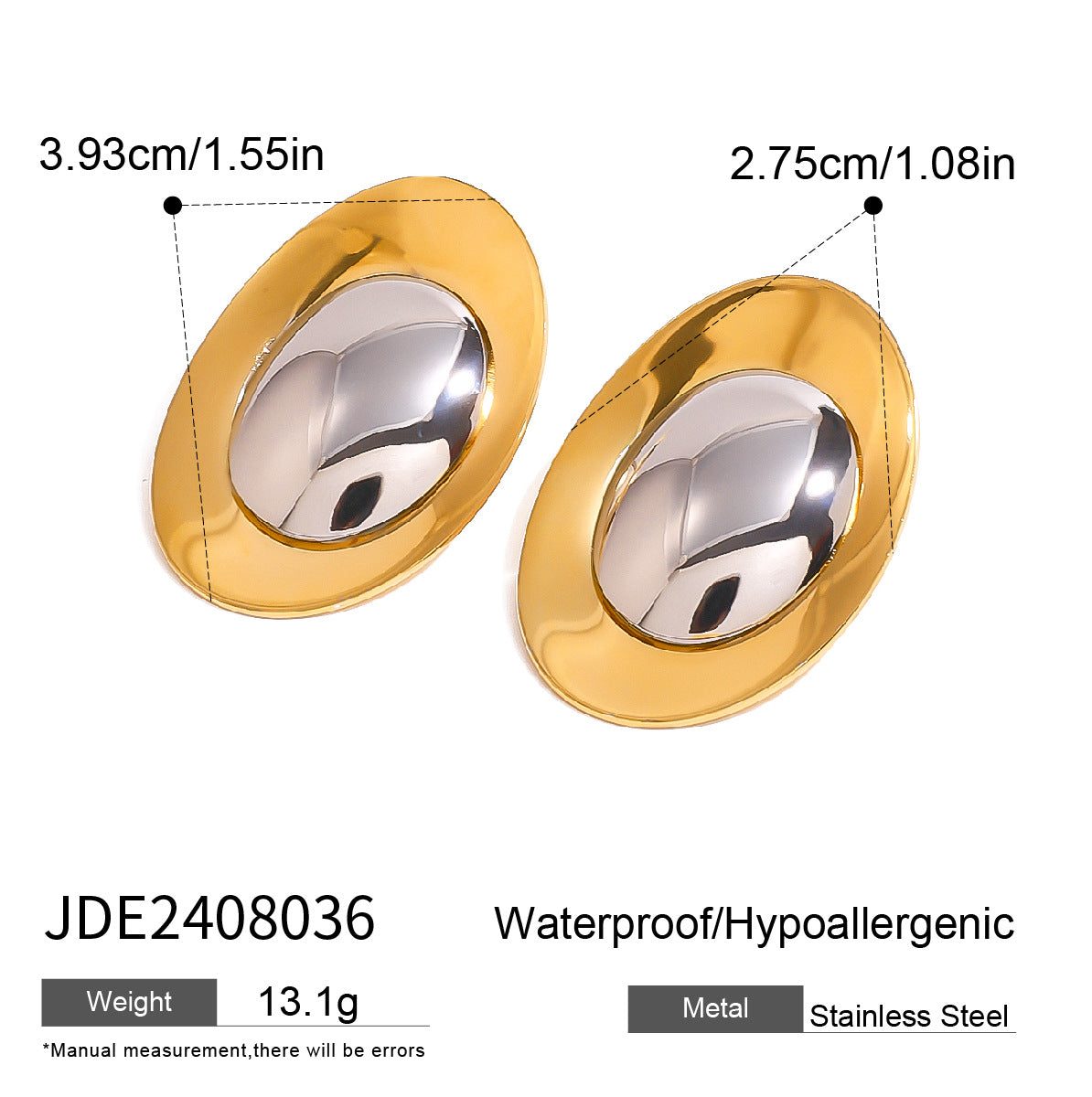 Oval Shaped Duo Rounded Stud Gold-Silver Earring JLT12921