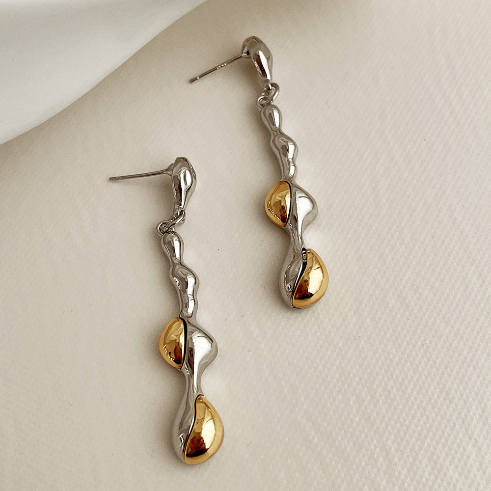 Dual Tone Irregular Drop Sliver Earring JLT12931