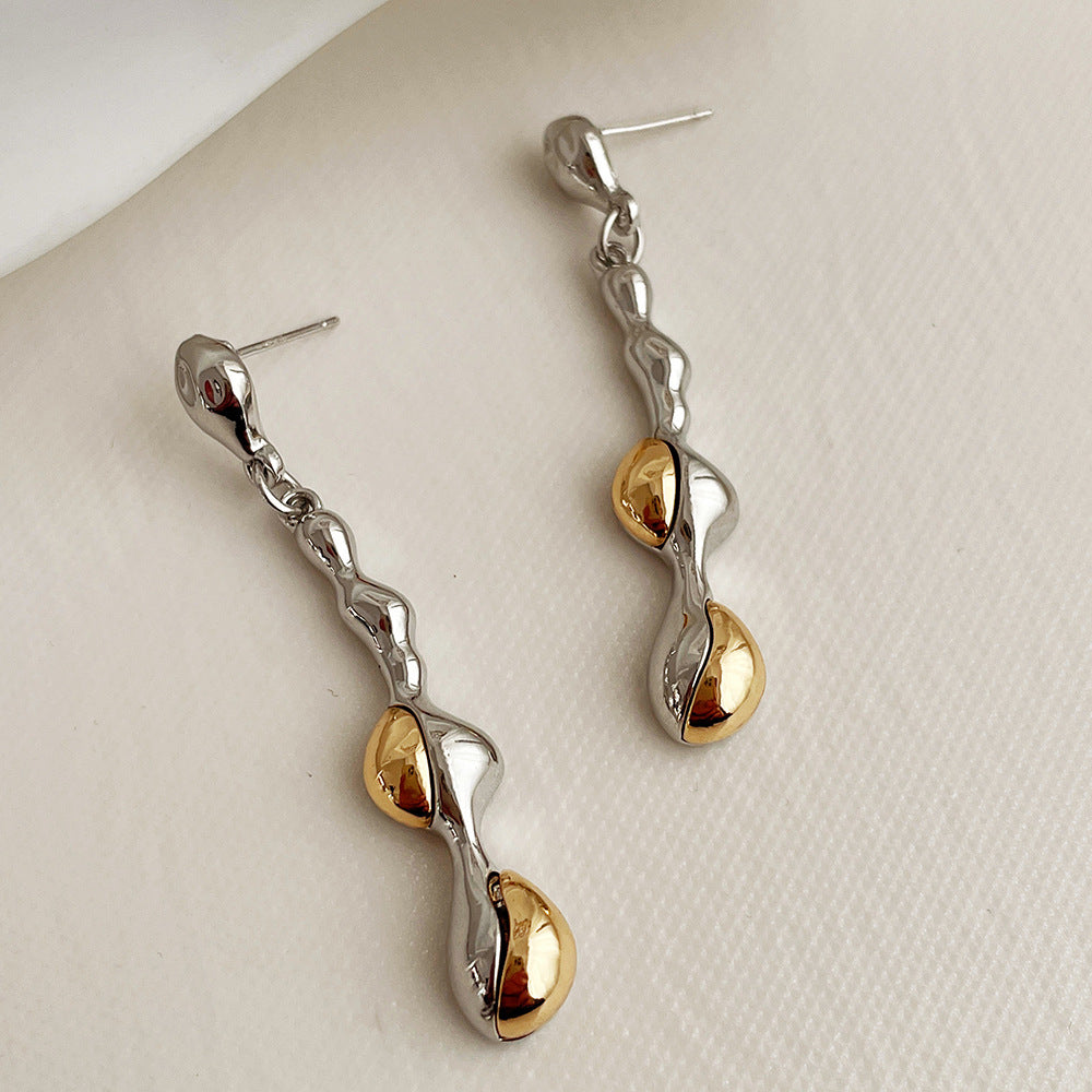 Dual Tone Irregular Drop Sliver Earring JLT12931