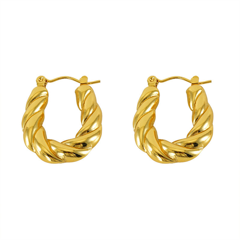 U Shaped Twisted Gold Hoop Earring JLT12933