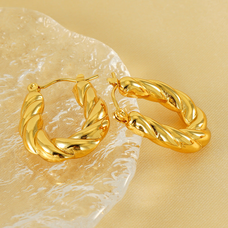 U Shaped Twisted Gold Hoop Earring JLT12933