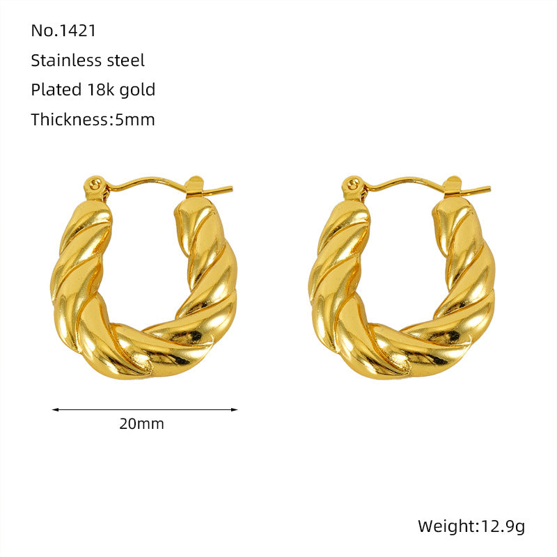 U Shaped Twisted Gold Hoop Earring JLT12933