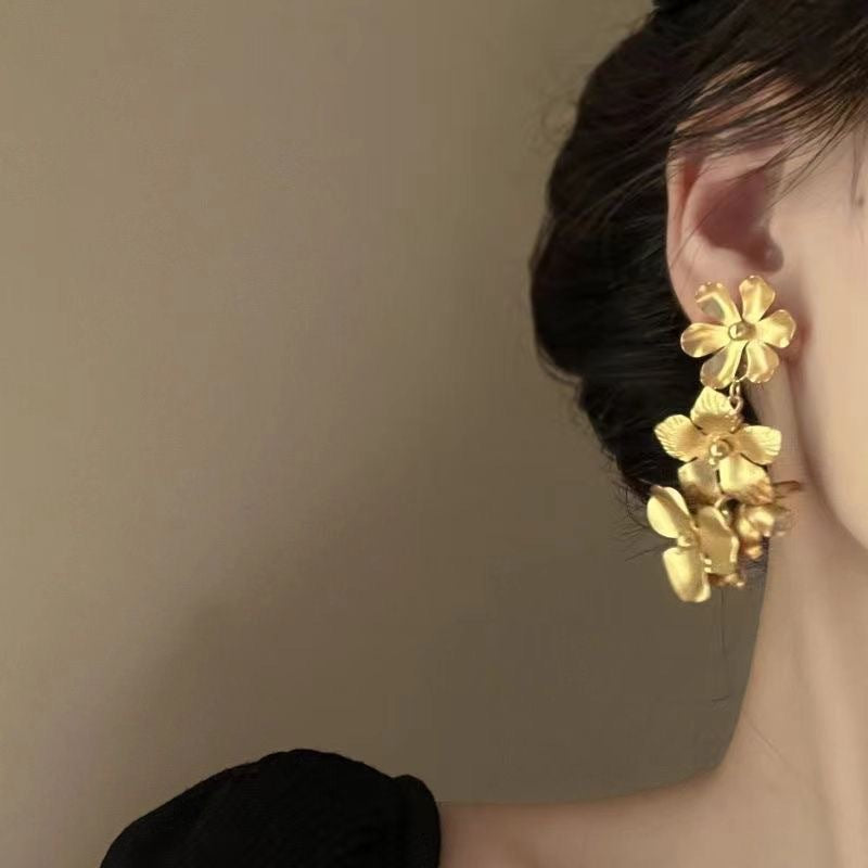 Multi Metal Flower Gold Drop Earring JLT12936