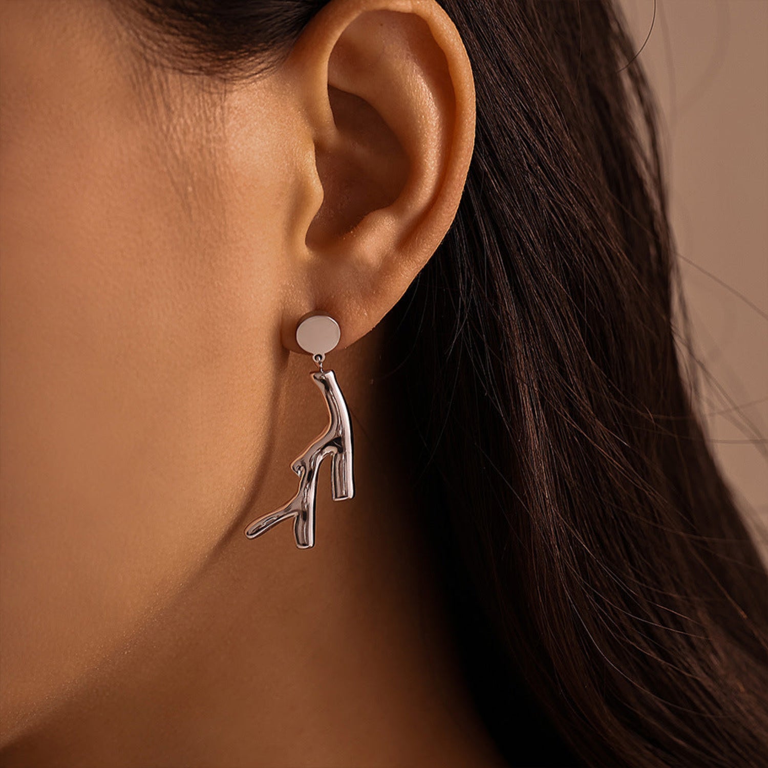 Coral Branch styled Silver Steel Drop Earring JLT12951