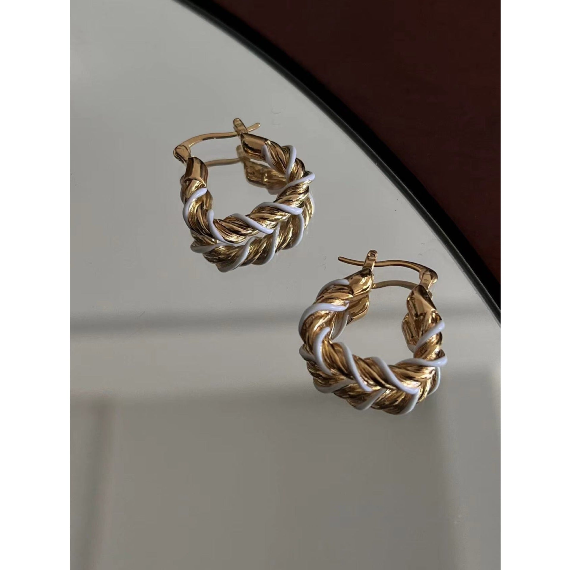 U Shaped Gold & Sliver Twisted Hoop Gold Earring JLT12952
