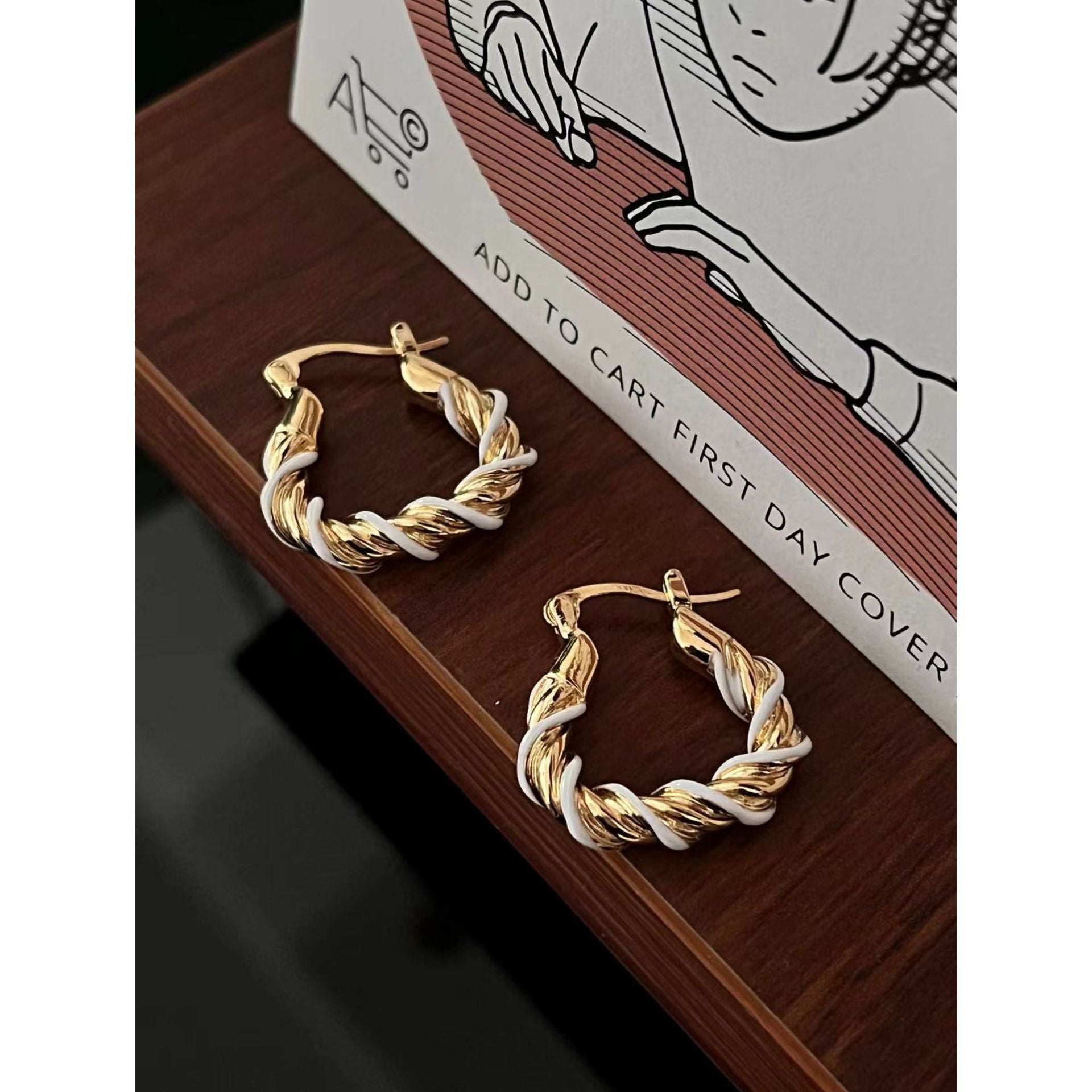 U Shaped Gold & Sliver Twisted Hoop Gold Earring JLT12952