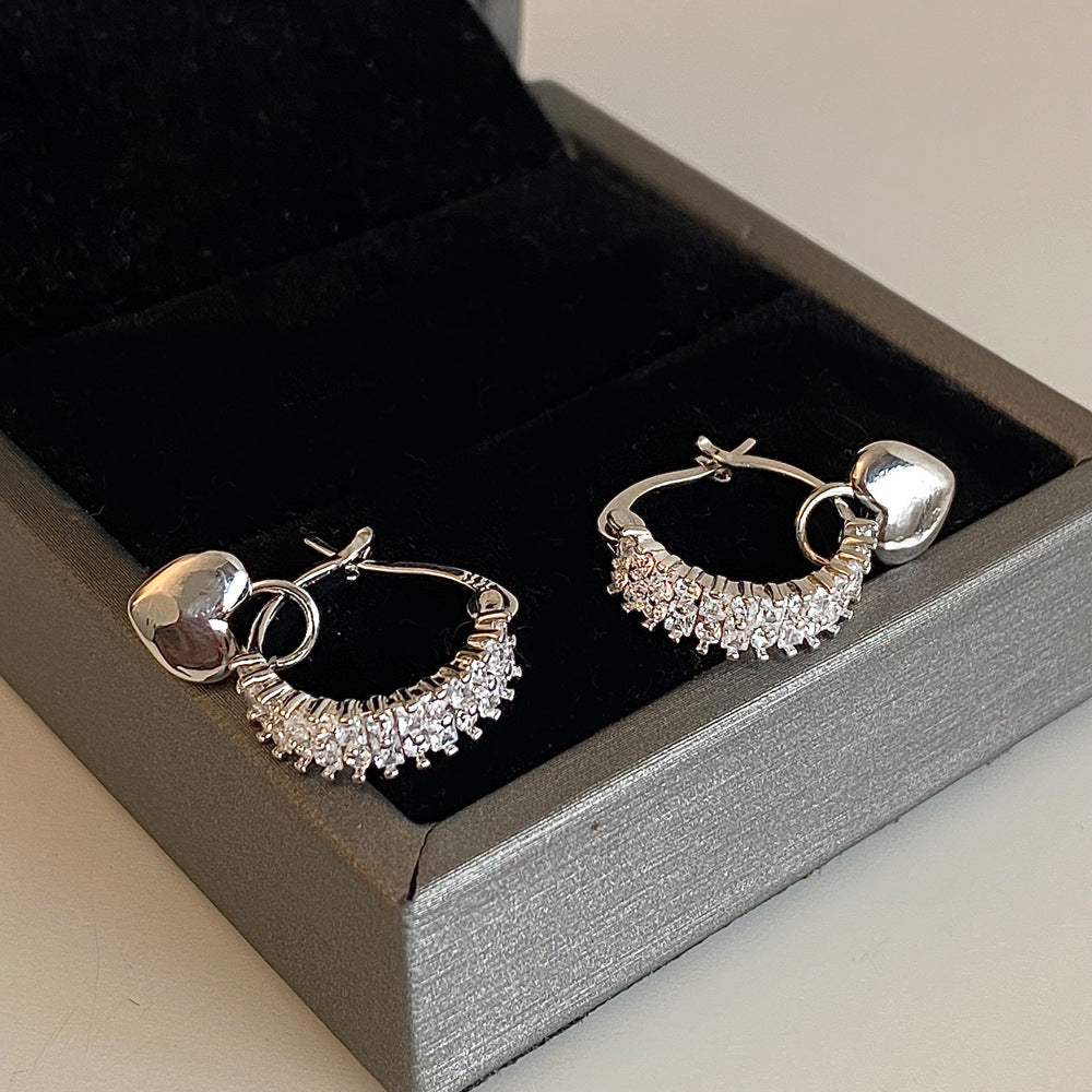 Heart Shaped Dangle Hoop Silver Earring JLT12965