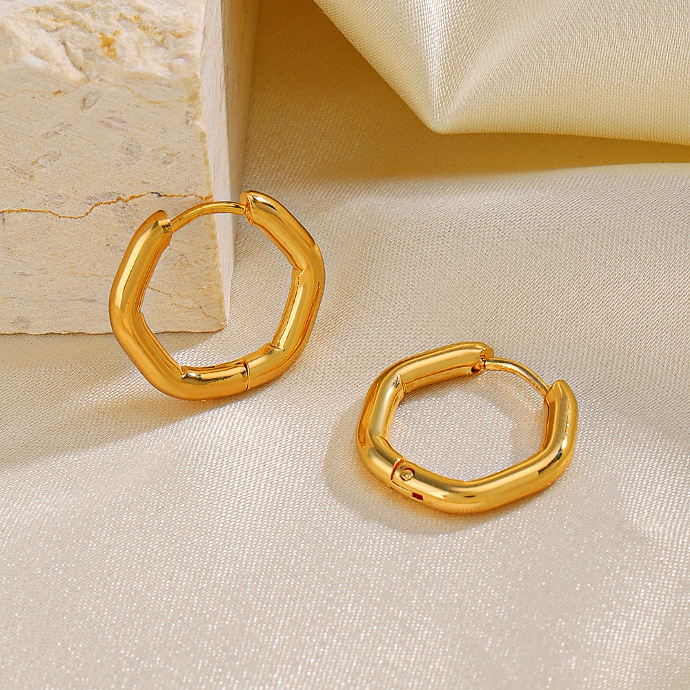 Smooth Hexa Shaped Hoop Gold Earring JLT12973