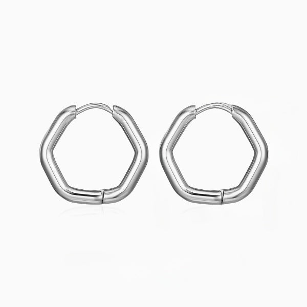 Smooth Hexa Shaped Hoop Silver Earring JLT12974