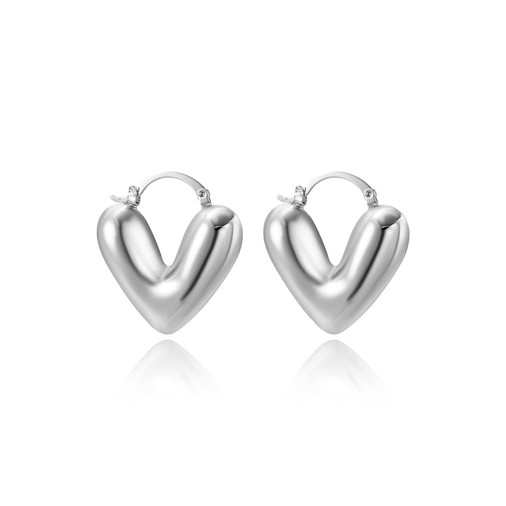 Heart V Shaped Sterling Silver Hoop Earring JLT12978