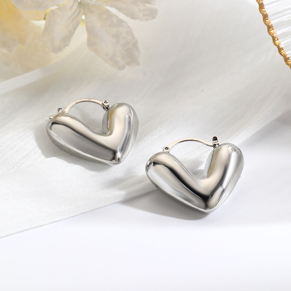 Heart V Shaped Sterling Silver Hoop Earring JLT12978