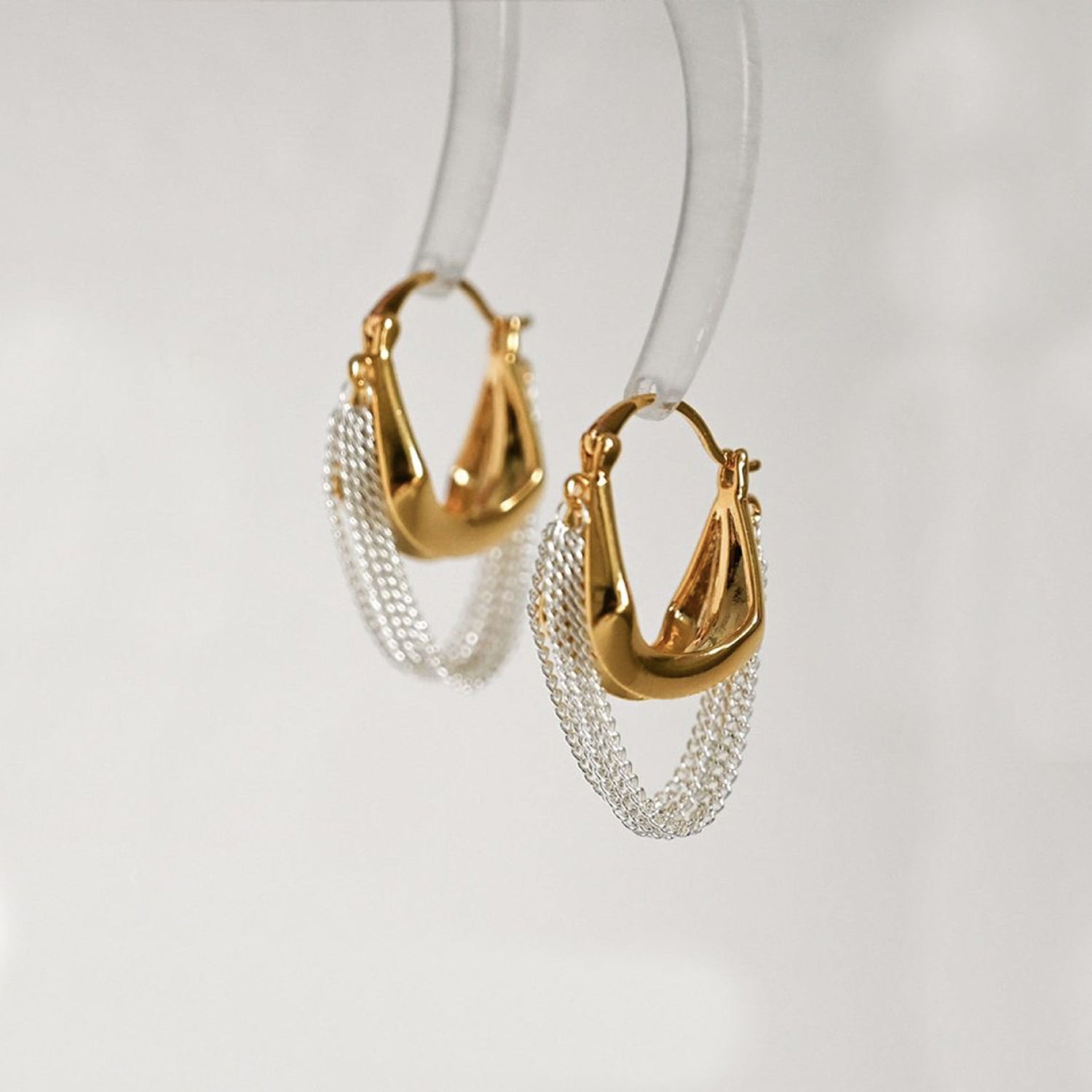 Multi layer Chain Drop Hoop Gold Earring JLT12981