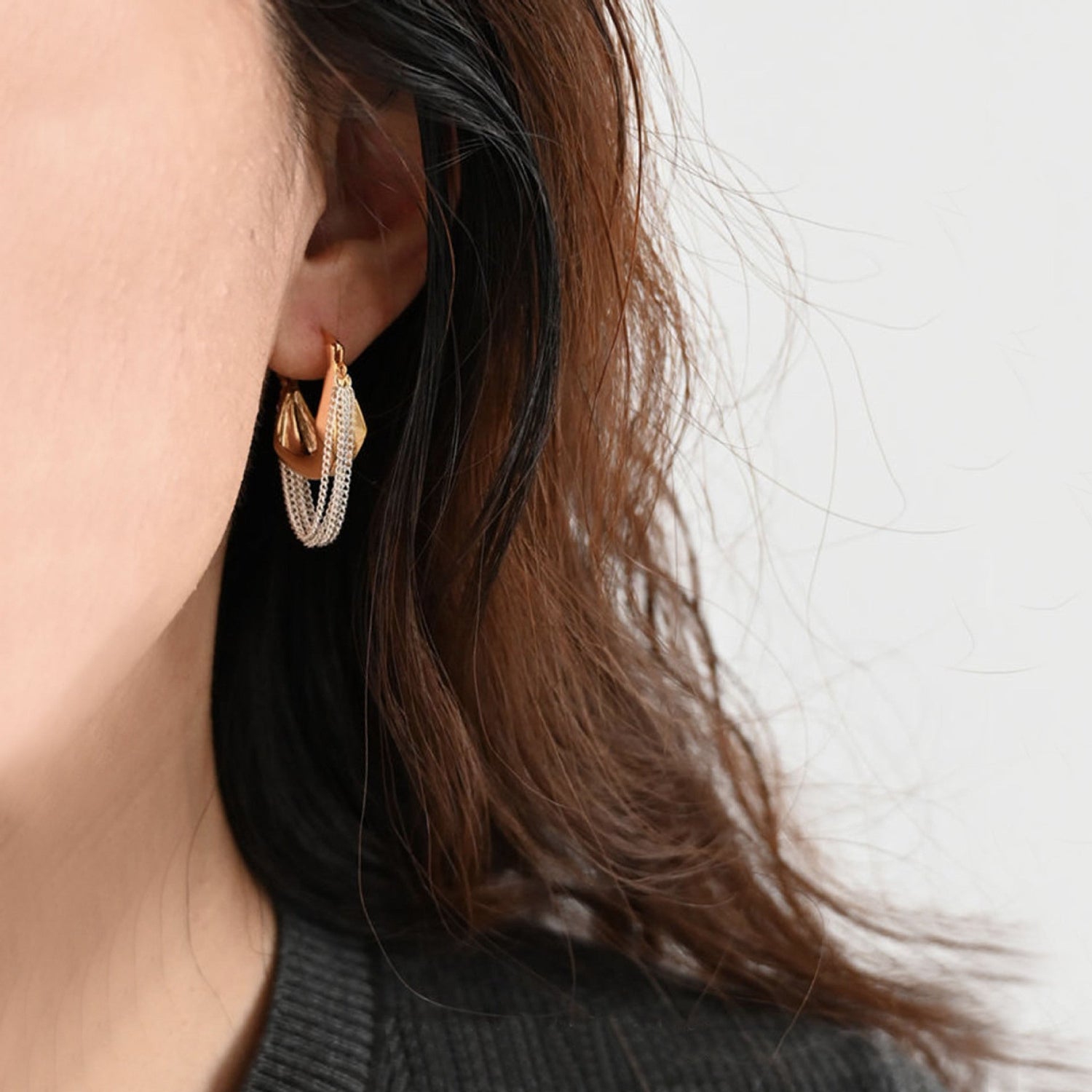 Multi layer Chain Drop Hoop Gold Earring JLT12981