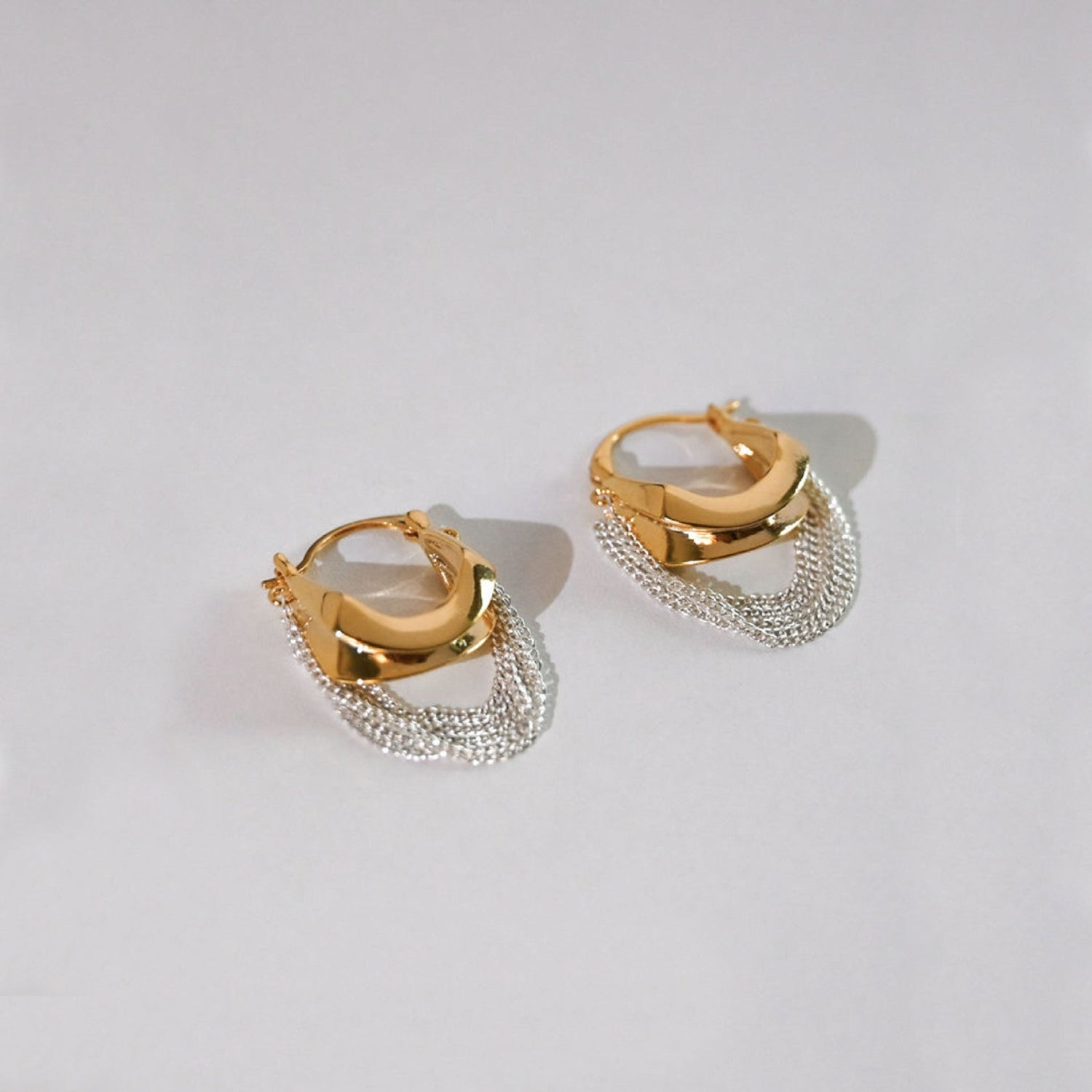Multi layer Chain Drop Hoop Gold Earring JLT12981