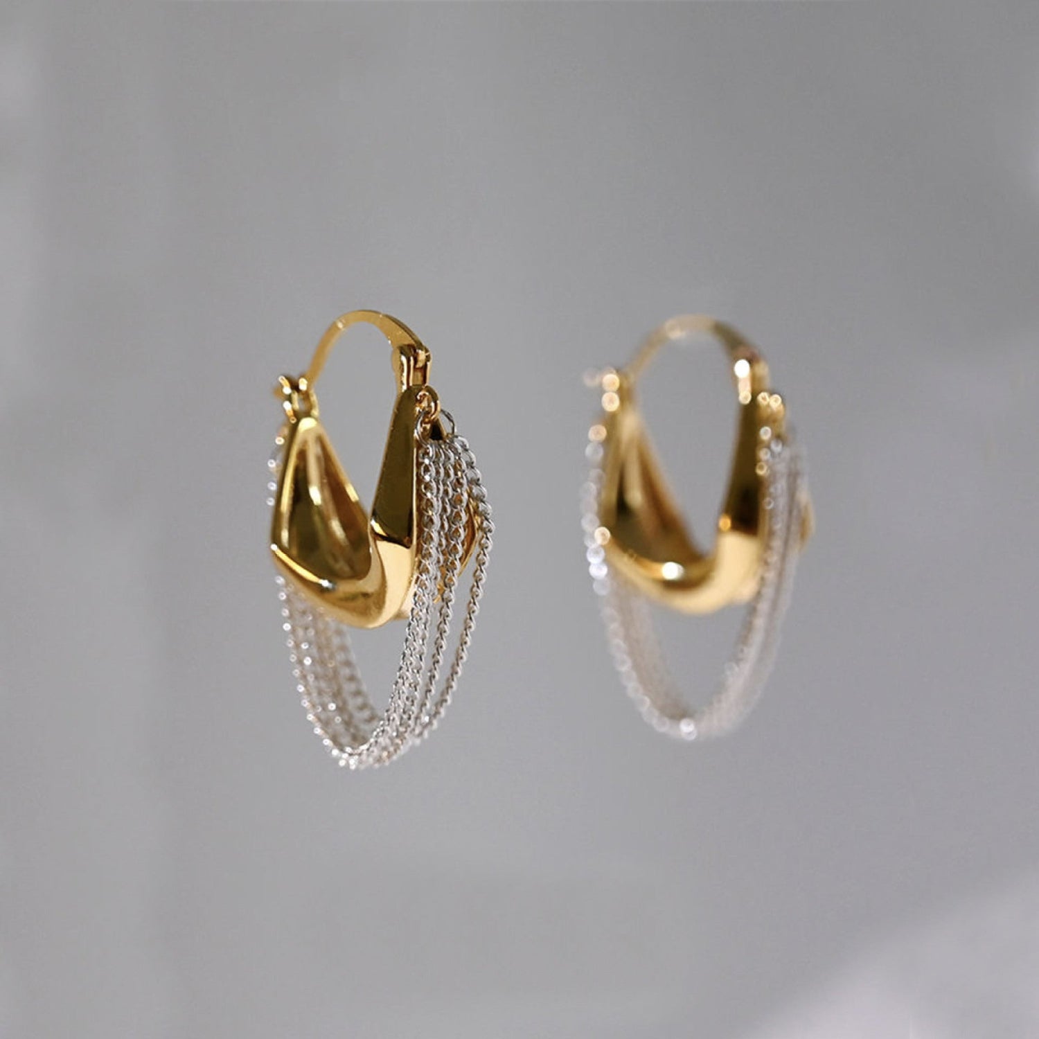 Multi layer Chain Drop Hoop Gold Earring JLT12981
