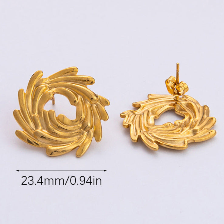 Circular Twisted Leaf yellow Pin Earrings JLT12999